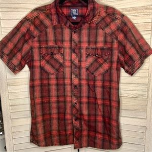 Black Jack Plaid Red and Black Grunge Punk Button Down Shirt Sz L